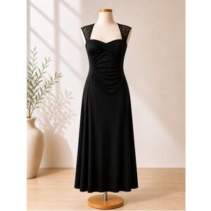 Lauren Ralph Lauren Evening Black Gown Sequin Lace Cap Sleeve Ruched Dress 16